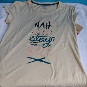 Reebok 2019 Women's L Cream Graphic T-Shirt "Nah Ma Stay in Bed" NWT